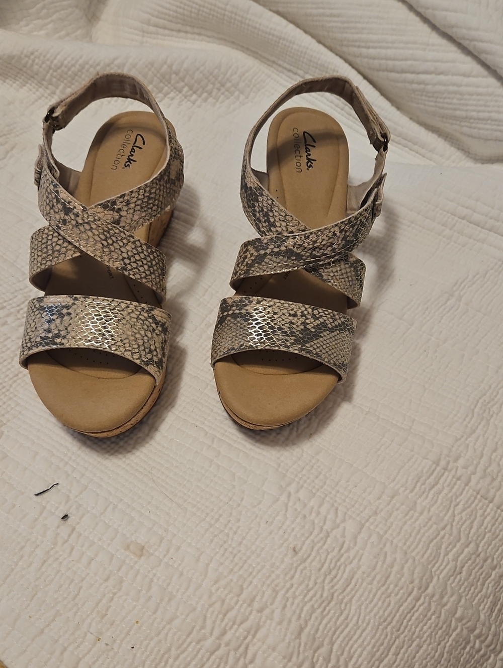 Clarks Women's Snake-Print Sandal in Beige